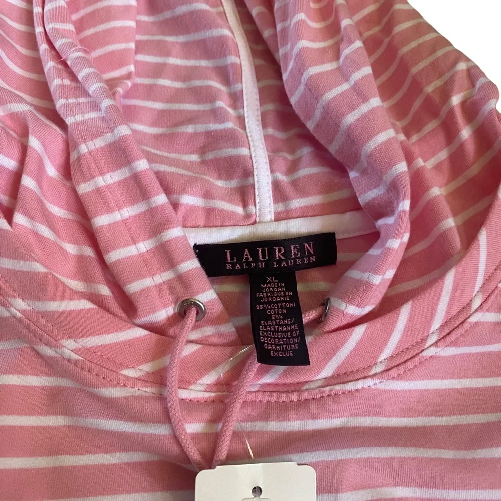 NWT Ralph Lauren Pink White Striped Pullover Sweatshirt Hoodie Women's XL - Picture 4 of 6